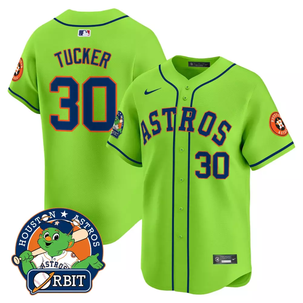 Kyle Tucker 30 Houston Astros Jersey Lime Green Orbit Mascot Men Alternate Navy Blue