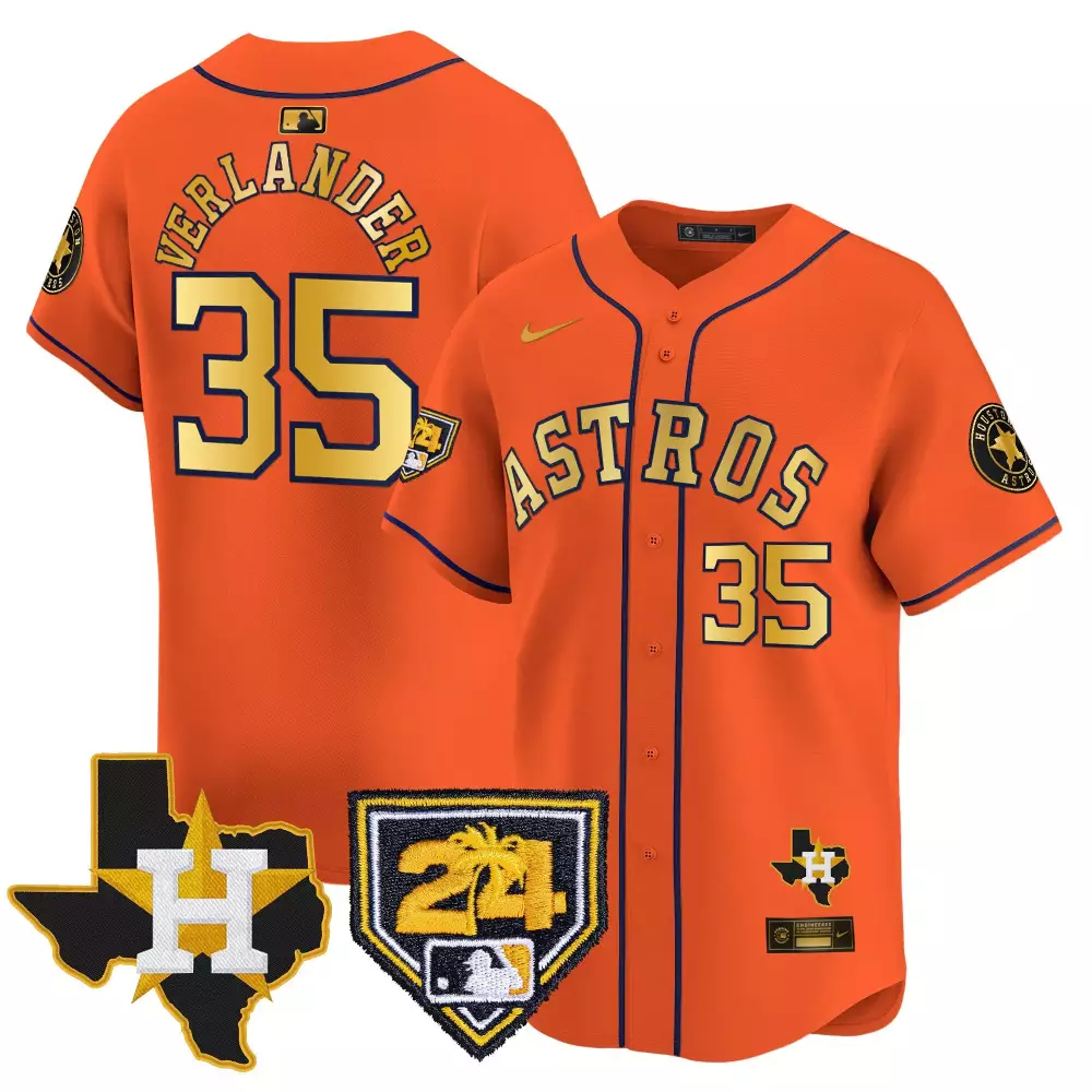 Justin Verlander 35 Astros Jersey Orange 2021 Texas Outline Star Men Navy Blue Gold