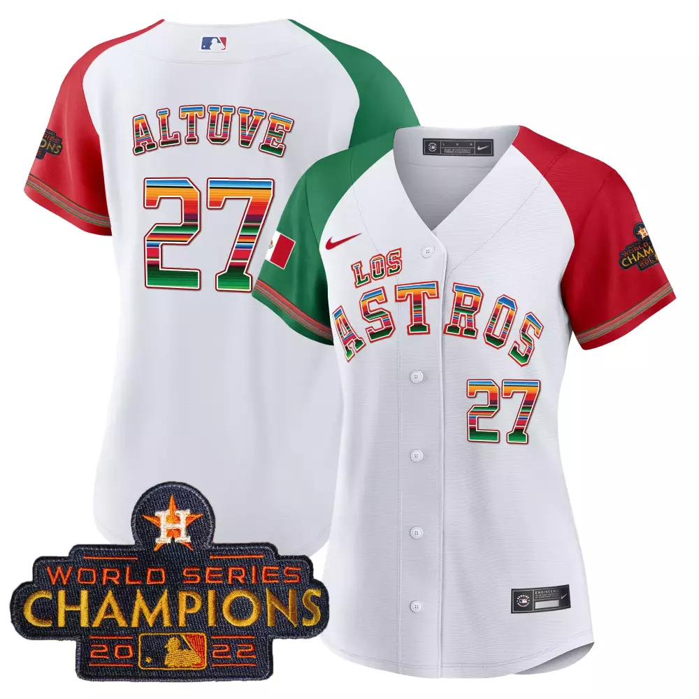 Jose Altuve 27 Astros Jersey White World Series Champions 2022 Men Red Green All