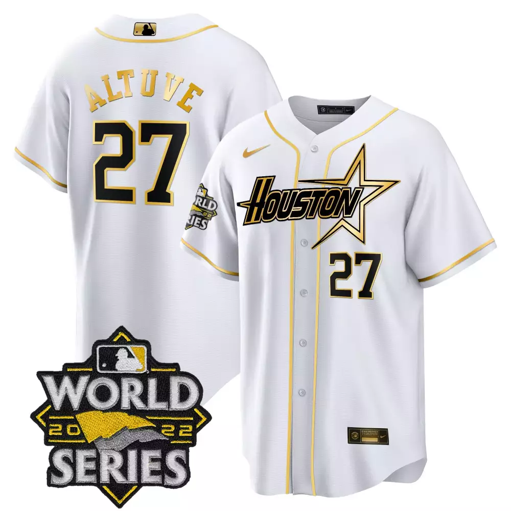Jose Altuve 27 Houston Astros Jersey White World Series 2022 Men Gold Black Cool