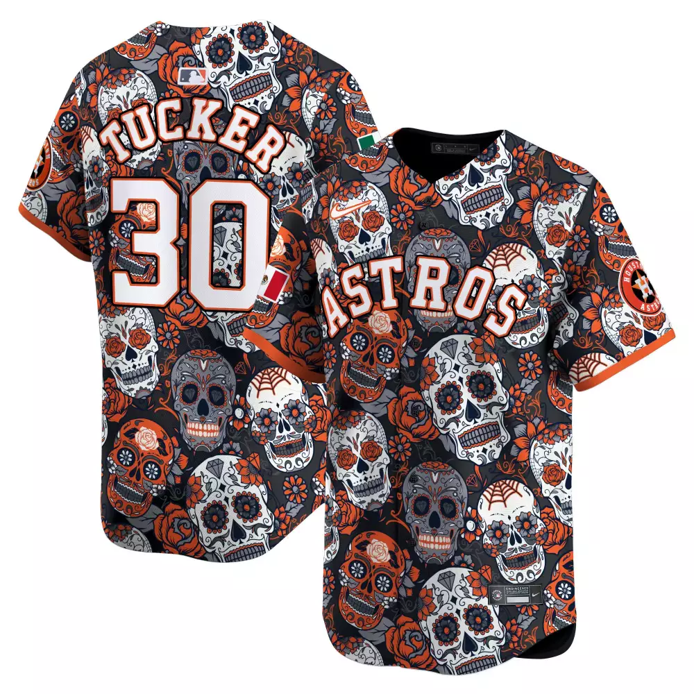 Kyle Tucker 30 Astros Jersey Black Day Of The Dead Men Full Print Custom Design Orange