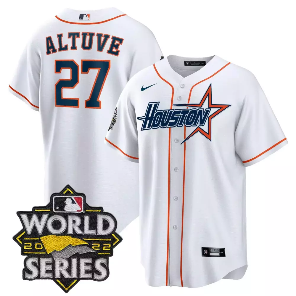 Jose Altuve 27 Houston Astros Jersey White 2022 World Series Men Navy Blue Orange