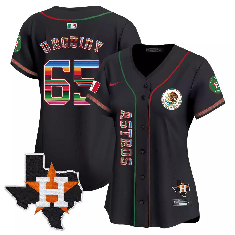 Jose Urquidy 65 Astros Jersey Black City Connect Texas Mexico National Team Emblem 2023