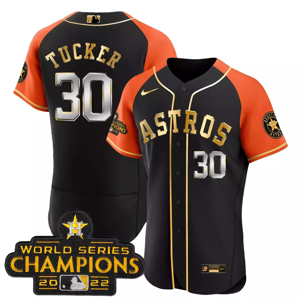 Kyle Tucker 30 Astros Jersey Black World Series Champions 2022 Men Alternate Orange