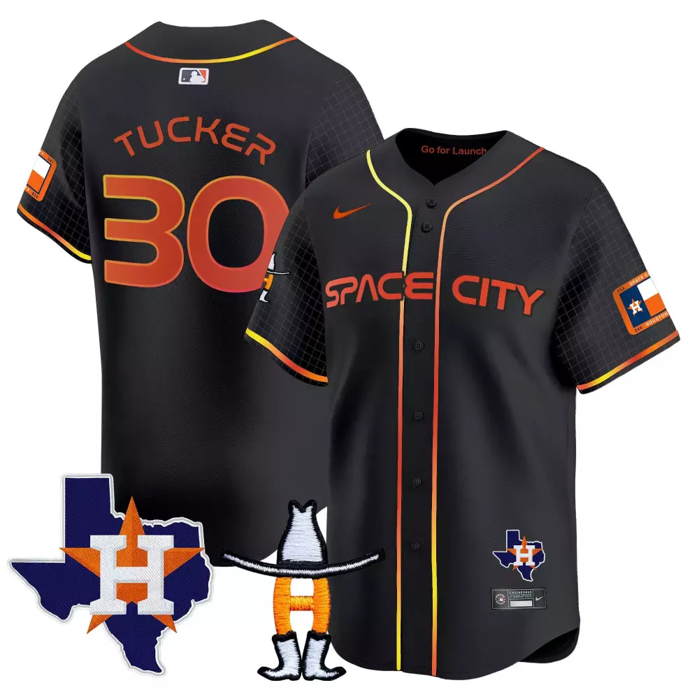 Kyle Tucker 30 Houston Astros Jersey Black Space City Texas Men Alternate Orange