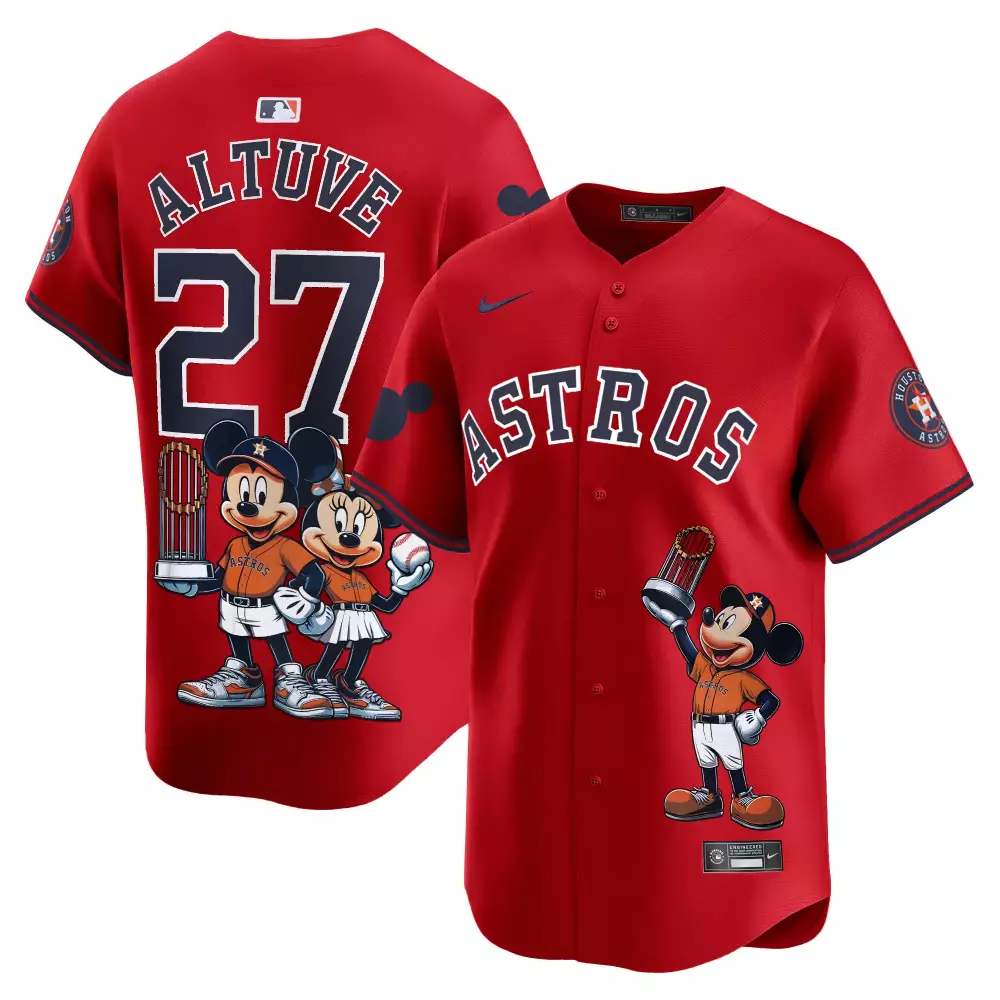 Jose Altuve 27 Astros Jersey Red Mickey Mouse Collaboration 2023 Men Navy Blue White