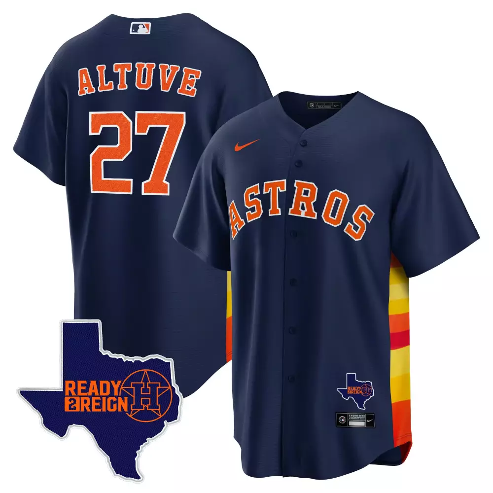 Jose Altuve 27 Astros Jersey Navy Men Orange White Yellow Red Cool Base All Stitched