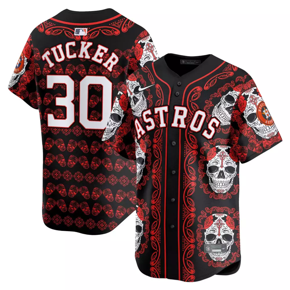 Kyle Tucker 30 Astros Jersey Black Day Of The Dead Men Custom Design Red White Vapor