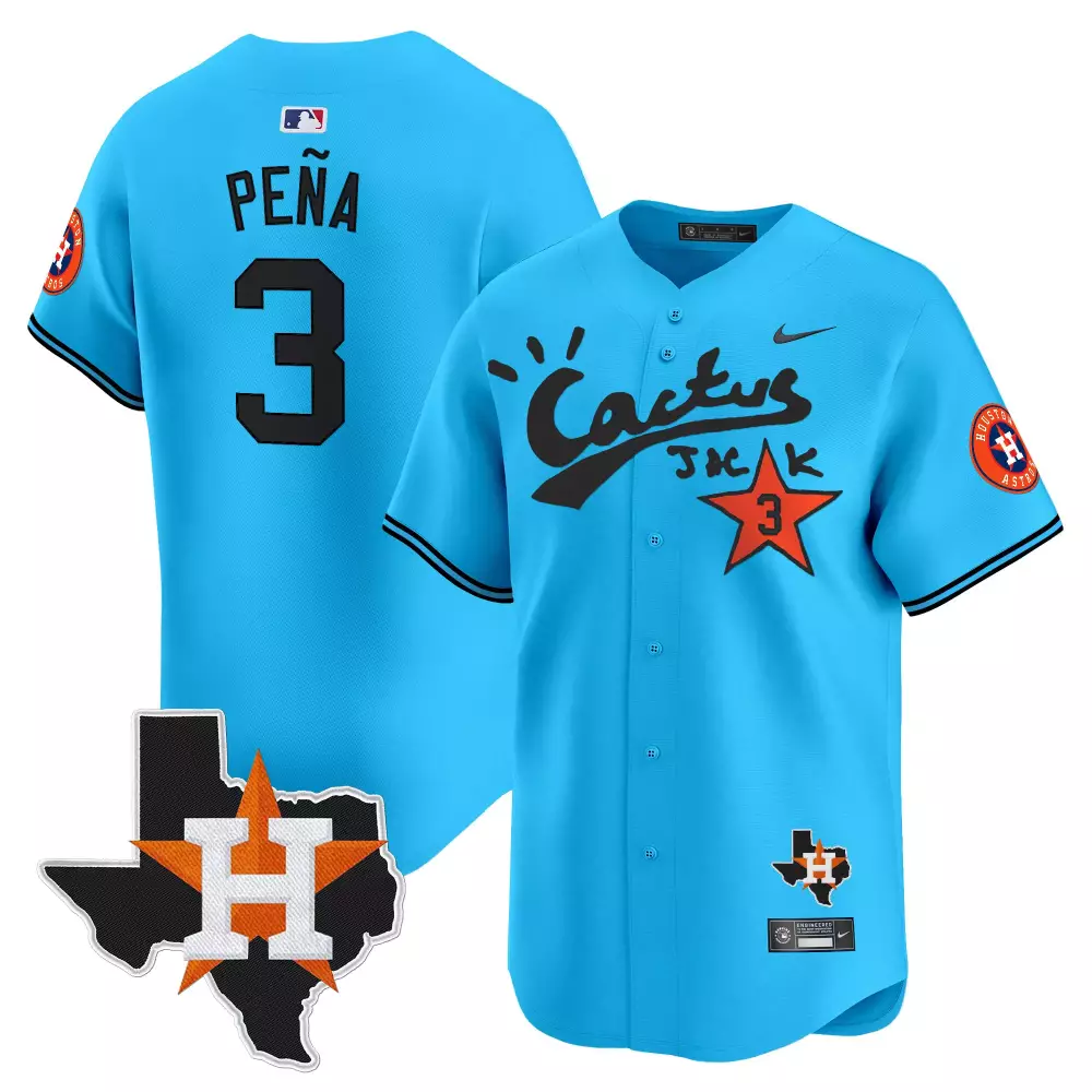Jos Pea 3 Houston Astros Jersey Light Blue Cactus Jack Texas Shape Men Black Orange