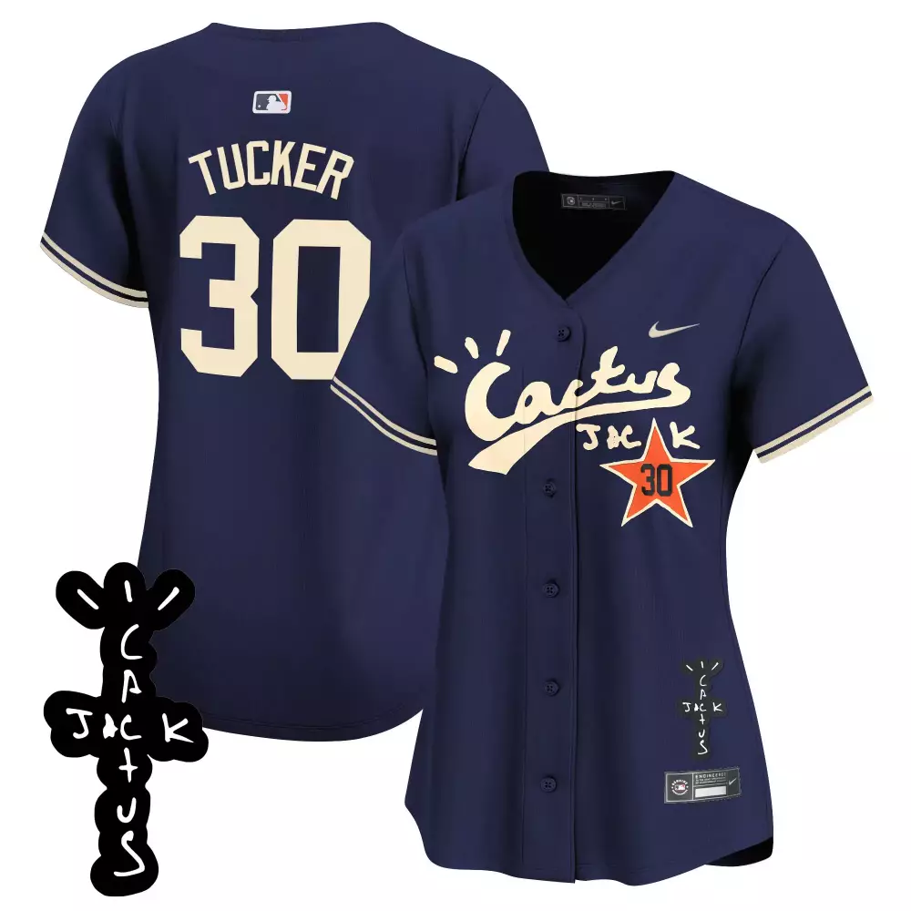 Kyle Tucker 30 Houston Astros Jersey Navy Blue Cactus Jack Men Cream Orange Stitched