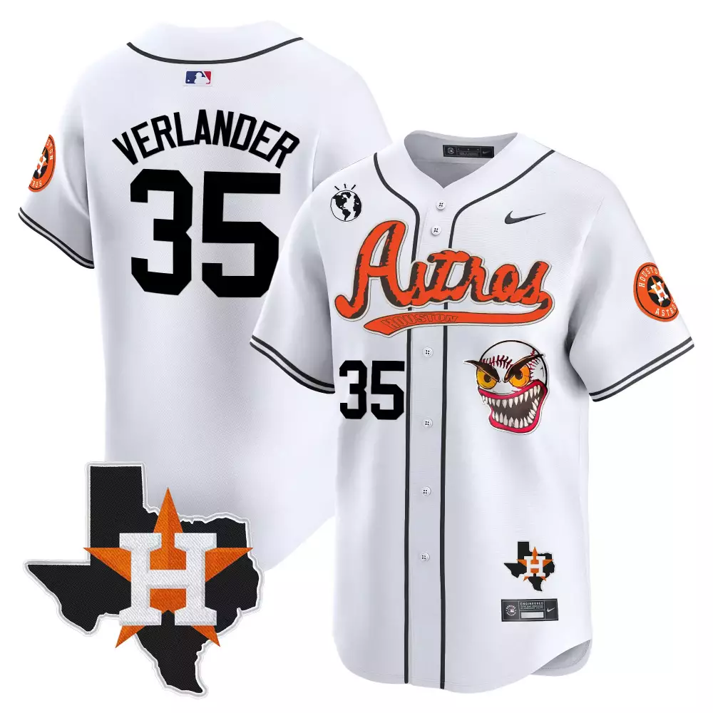Justin Verlander 35 Jersey White City Connect Houston Astros Texas Shape World Globe