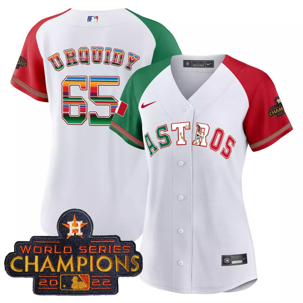 Jose Urquidy 65 Astros Jersey White Mexican Heritage World Series Champions 2022