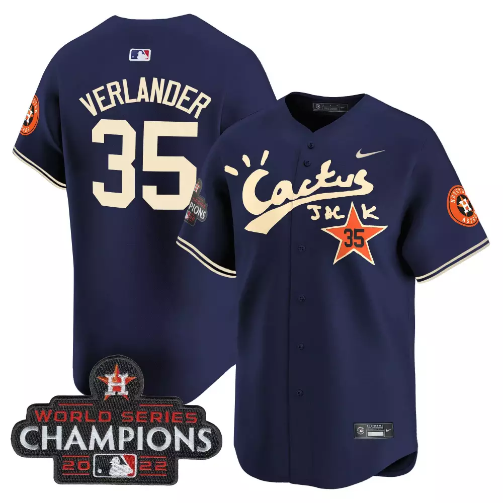 Justin Verlander 35 Astros Jersey Navy Cactus Jack World Series Champions 2022 Men