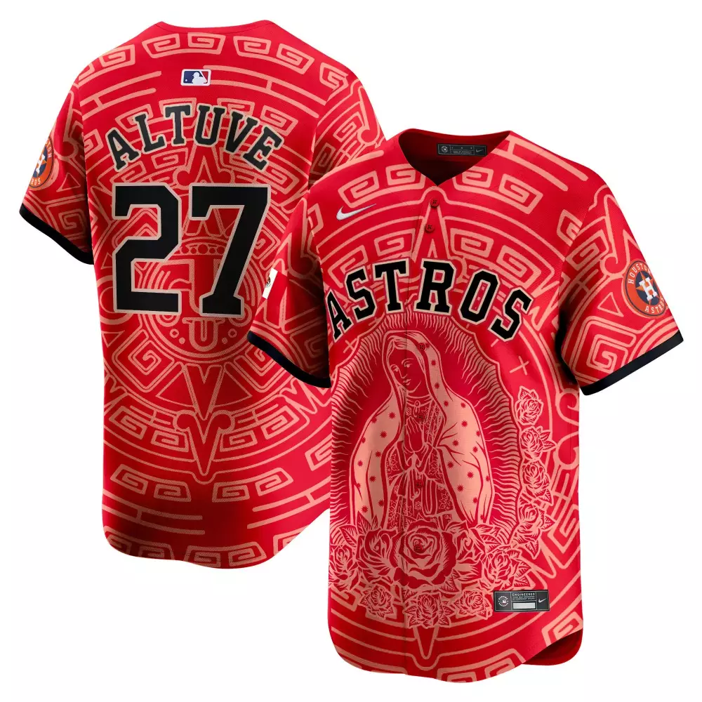 Jose Altuve 27 Astros Jersey Red Guadalupe Houston Men Alternate Custom Design Orange