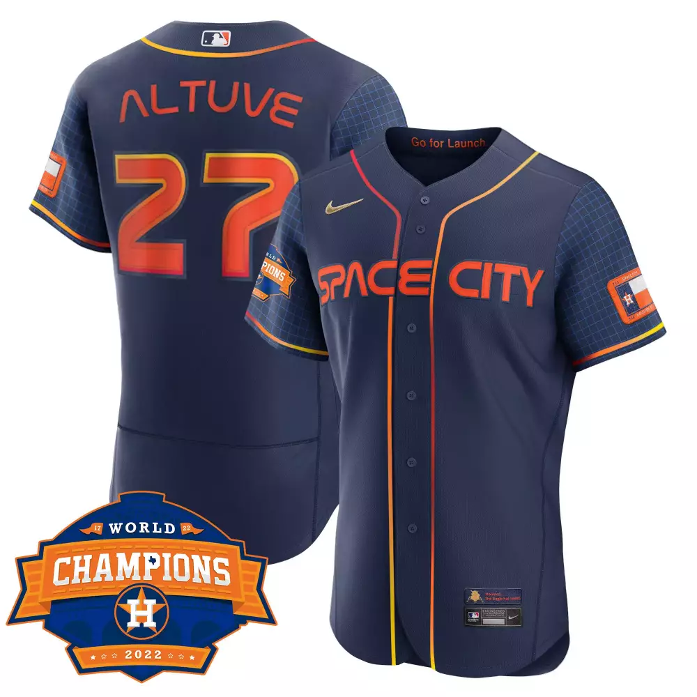 Jose Altuve 27 Houston Astros Jersey Navy Space City World Champions 2022 Men Orange
