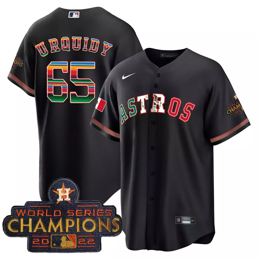 Jose Urquidy 65 Astros Jersey Black Cinco De Mayo World Series Champions 2022 Men
