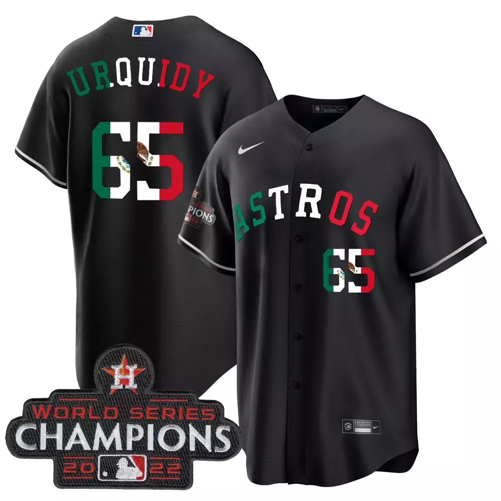 Jose Urquidy 65 Astros Jersey Black Mexican National Team World Series Champions 2022
