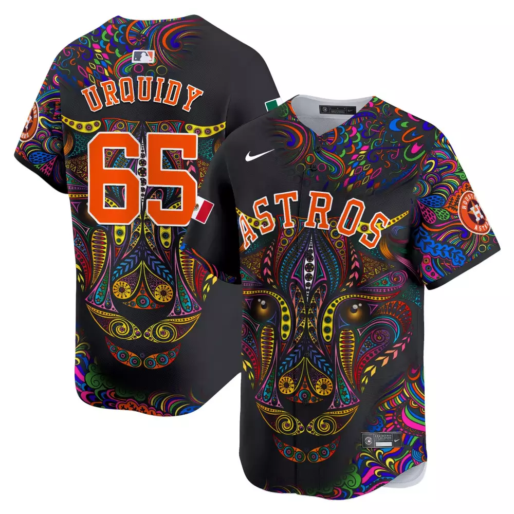Jose Urquidy 65 Astros Jersey Black Day Of The Dead Men Player Custom Design Orange