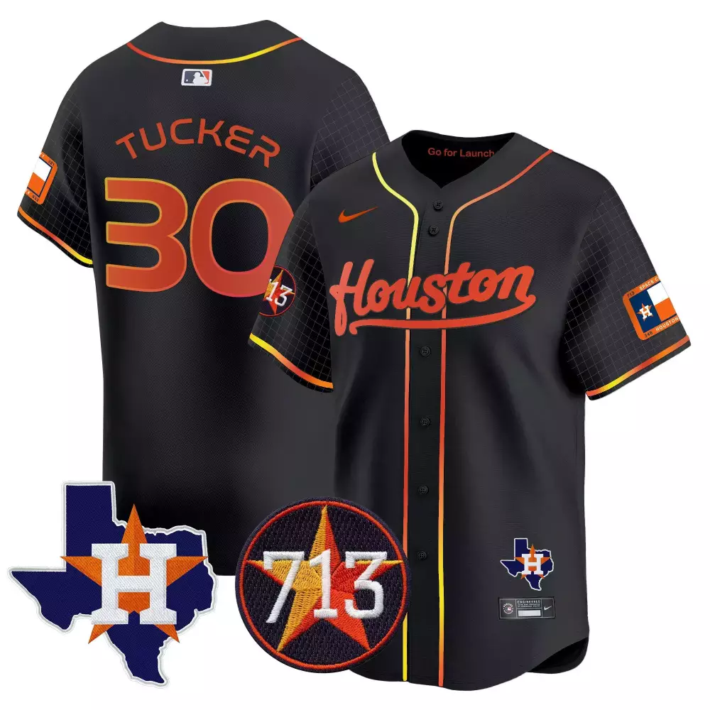 Kyle Tucker 30 Houston Astros Jersey Black City Connect Texas Outline Men Split Design