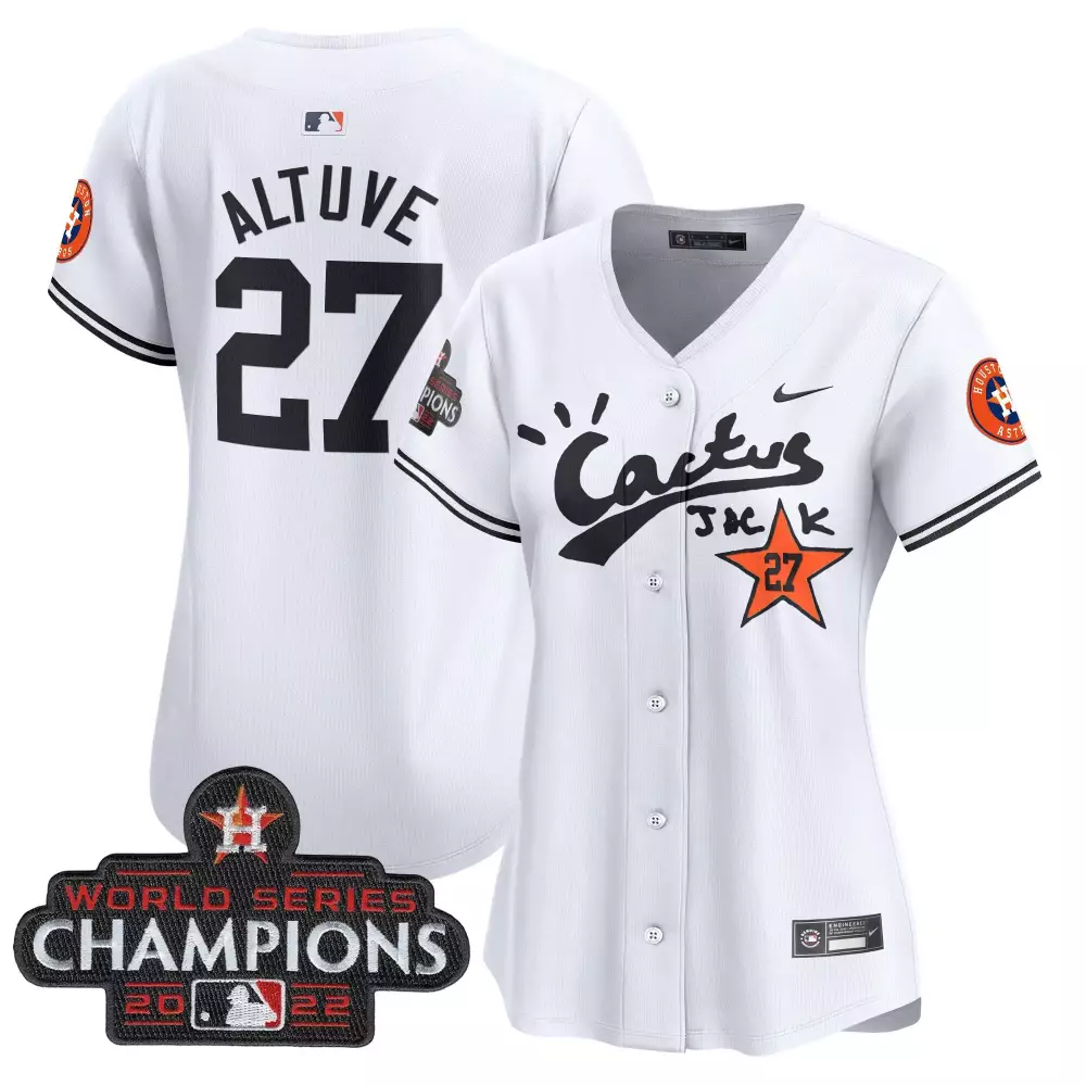 Jose Altuve 27 Houston Astros Jersey White 2022 World Series Champions Men Black