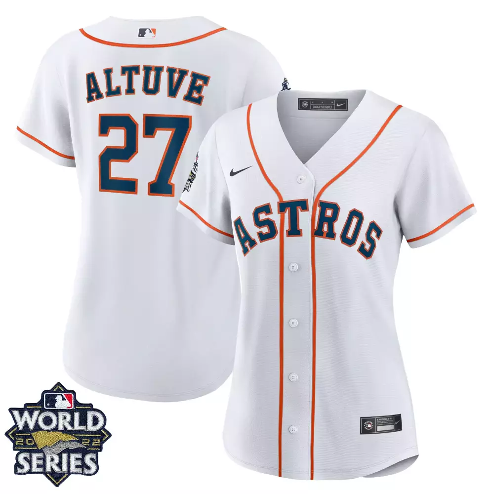 Jose Altuve 27 Astros Jersey White World Series 2022 Men Orange Navy All Stitched