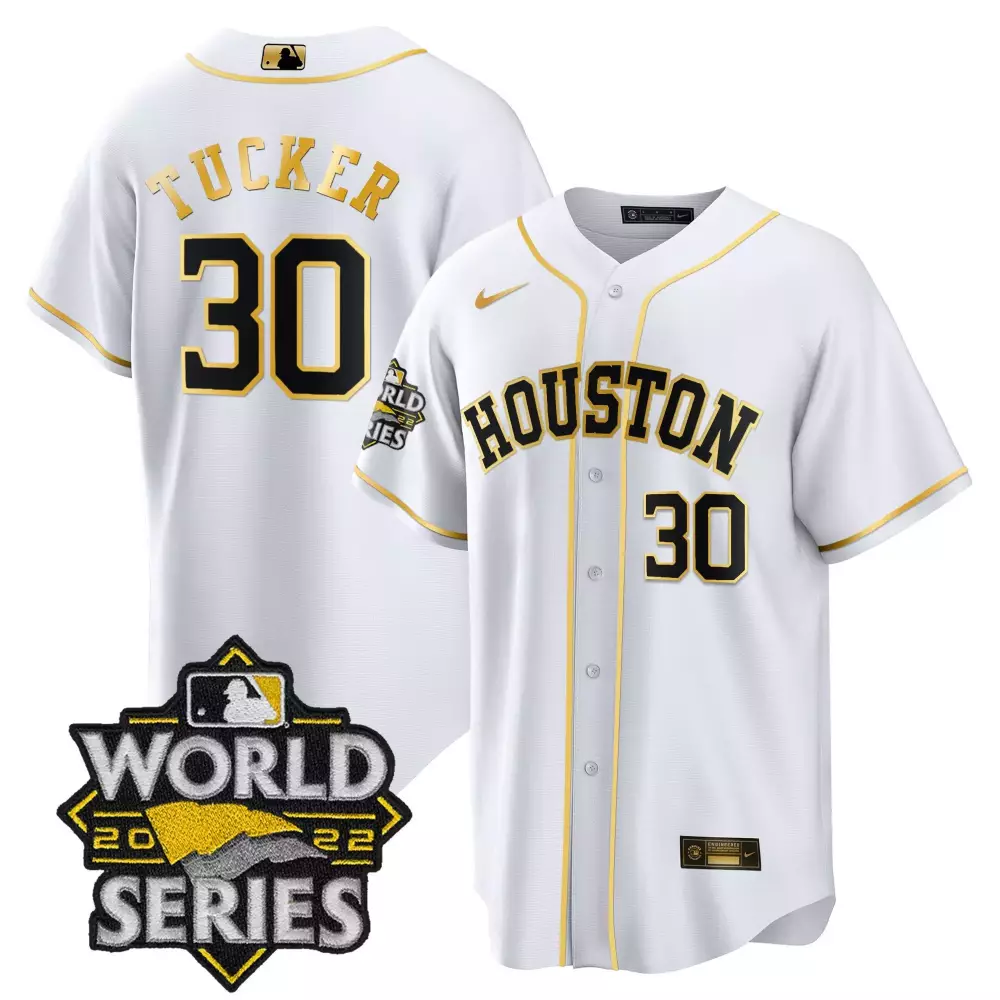 Kyle Tucker 30 Houston Astros Jersey White 2022 World Series Men Gold Black Cool