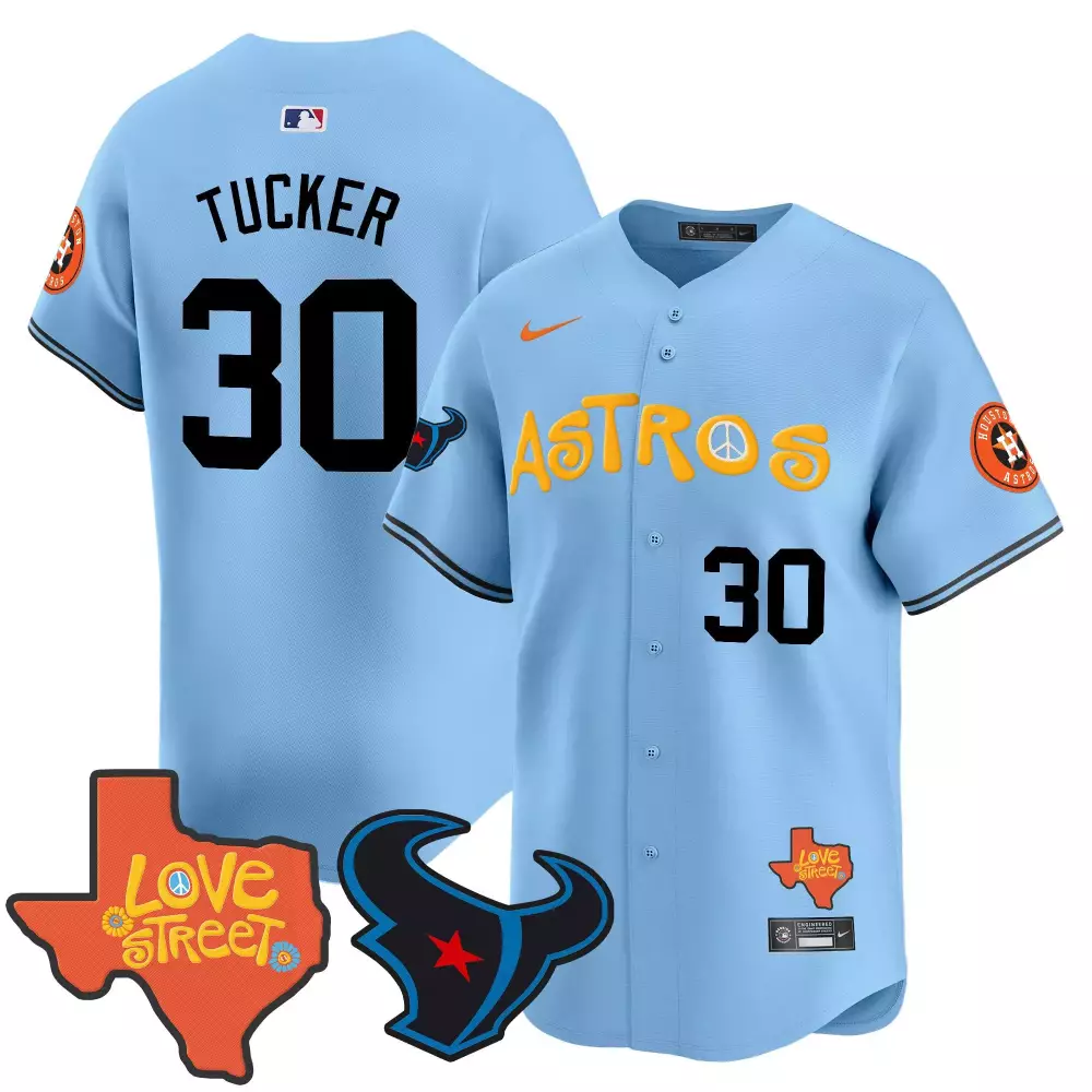 Kyle Tucker 30 Astros Jersey Light Blue City Connect Houston Texans Love Street Men