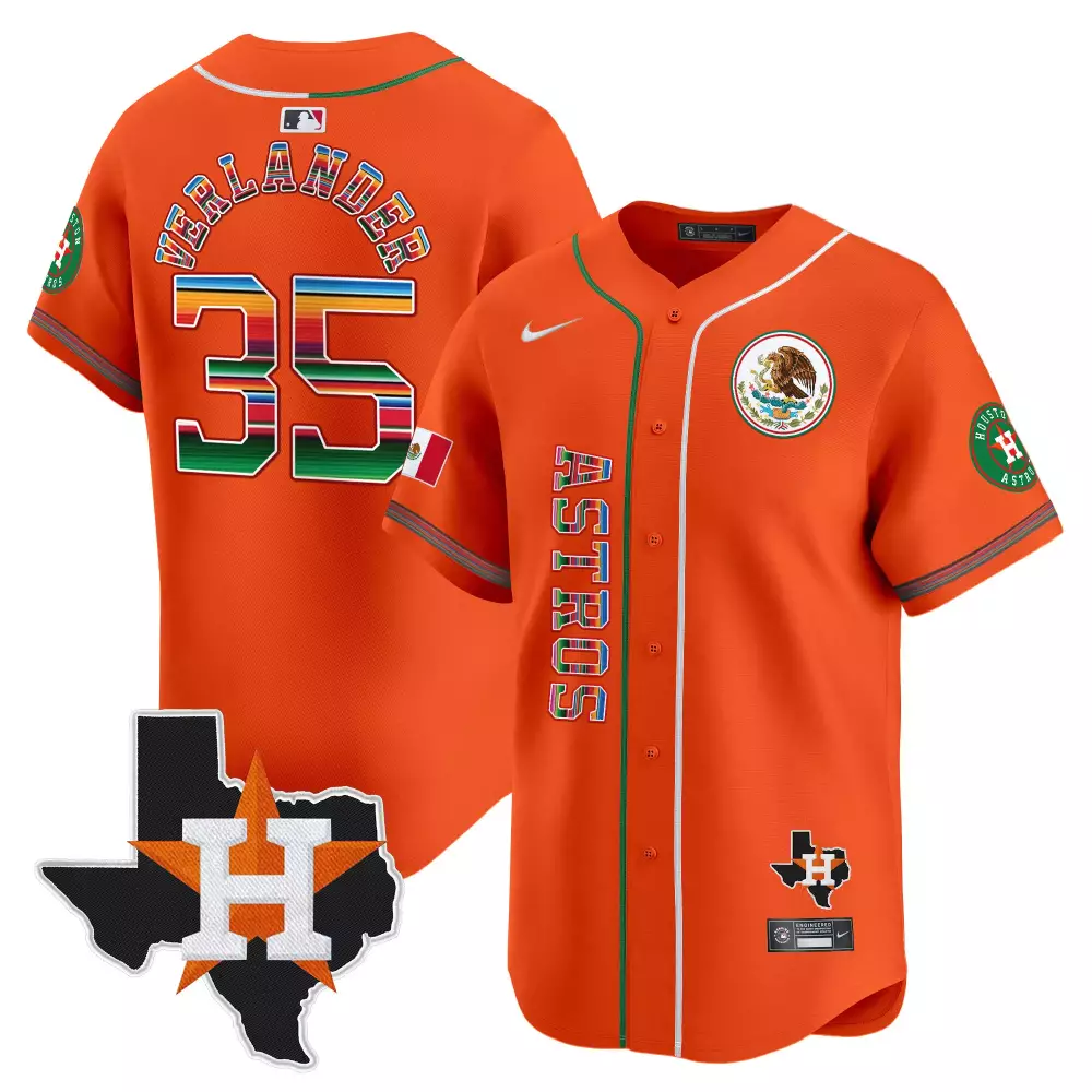 Justin Verlander 35 Astros Jersey Orange Cinco De Mayo Texas Flag Mexico 2023 Men