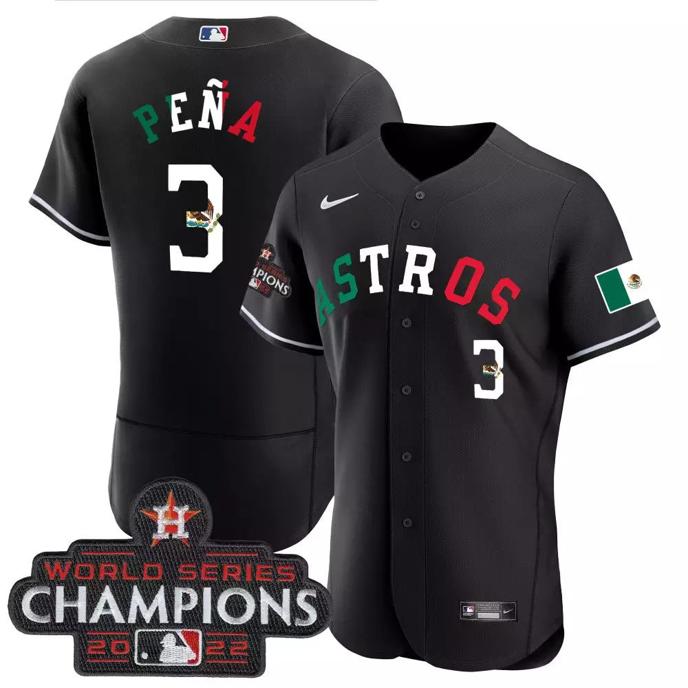 Jos Pea 3 Astros Jersey Black Mexican Flag World Series Champions 2022 Men Green