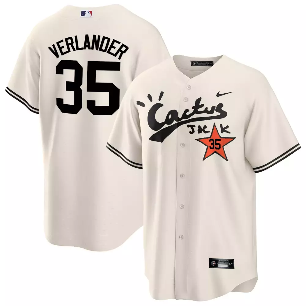 Justin Verlander 35 Jersey Cream Houston Astros Men Black Cool Base v2 Stitched