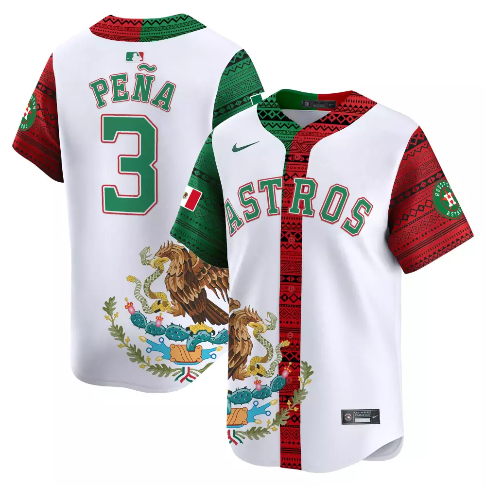 Jos Pea 3 Astros Jersey White Mexico Day Flag Houston Men Split Custom Design Green