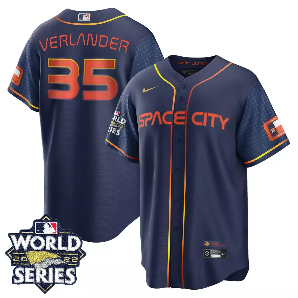 Justin Verlander 35 Jersey Navy World Series Houston Astros 2022 Men Orange Yellow