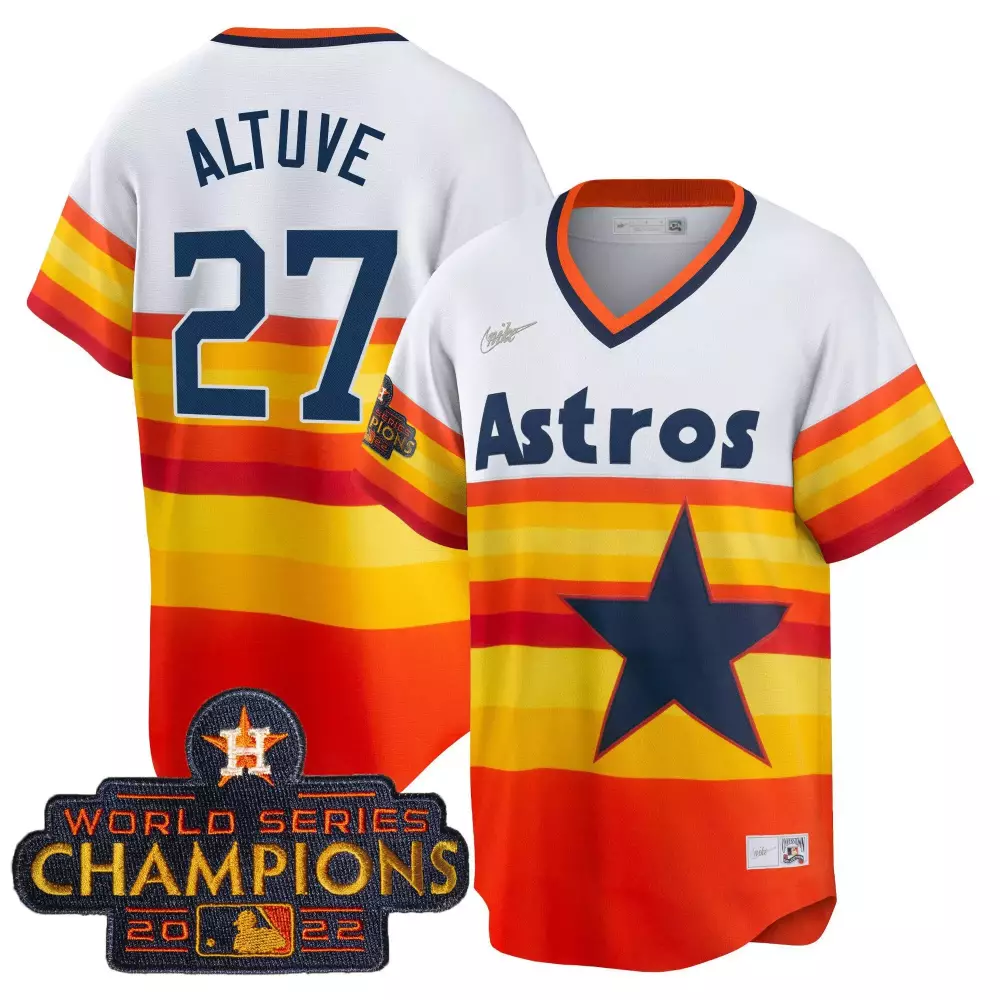 Jose Altuve 27 Astros Jersey White World Series Champions 2022 Men Alternate Orange