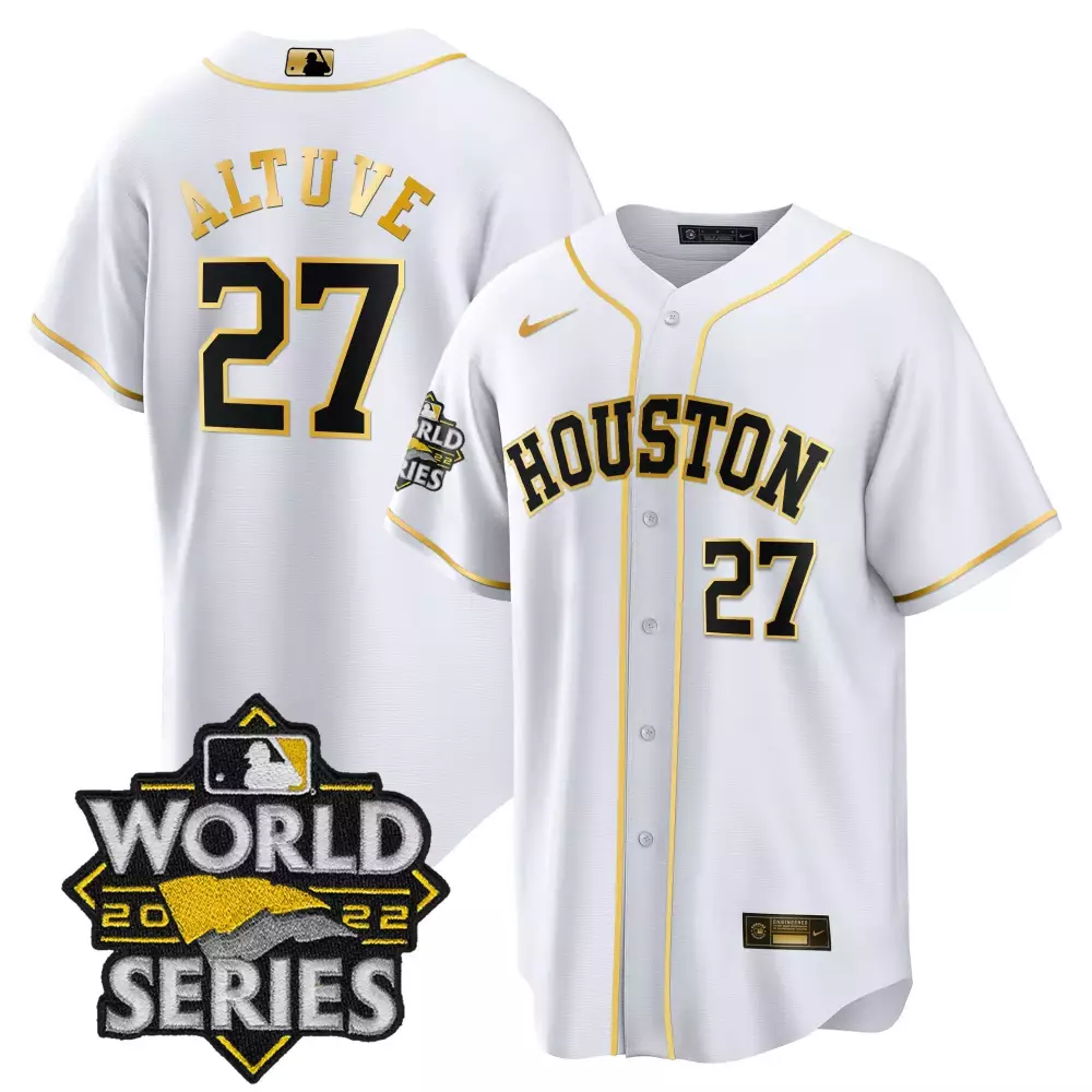 Jose Altuve 27 Houston Jersey White 2022 World Series Men Gold Cool Limited All Stitched