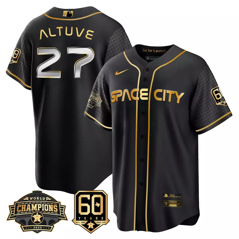 Jose Altuve 27 Space City Jersey Black Go For Launch World Champions 2022 Gold Cool