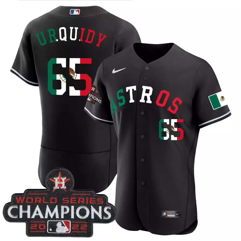 Jose Urquidy 65 Astros Jersey Black World Series Champions 2022 Men Green White Red