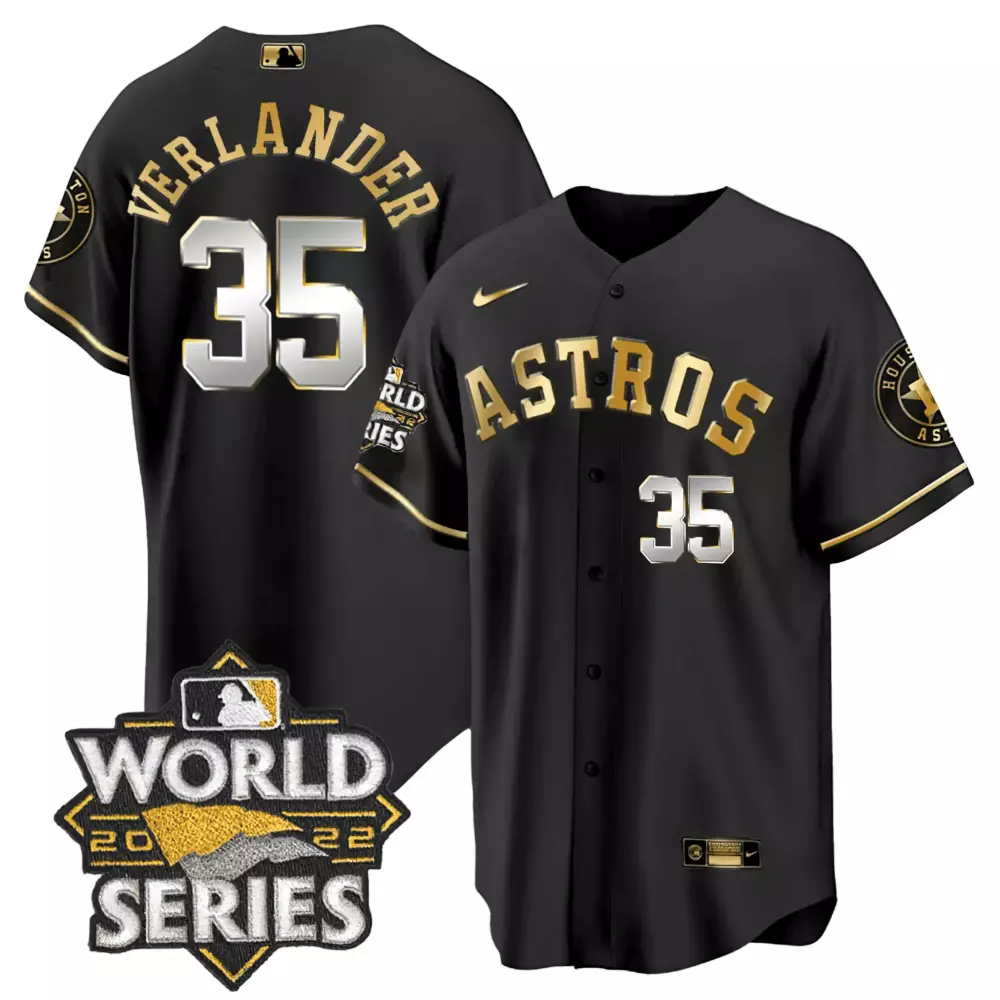 Justin Verlander 35 Astros Jersey Black World Series 2022 Houston Men Gold Silver