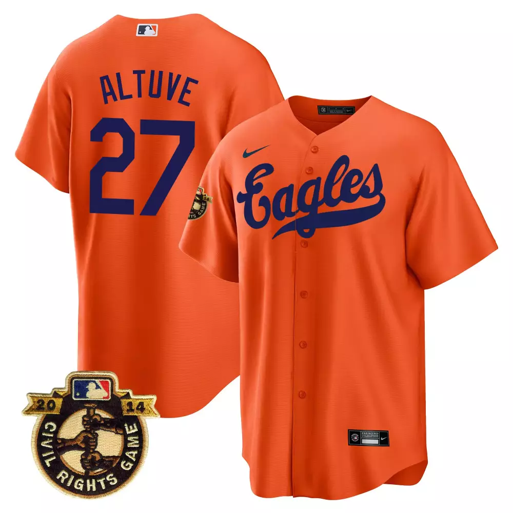 Jose Altuve 27 Eagles Jersey Orange Civil Rights Game 2014 Blue Throwback All Stitched