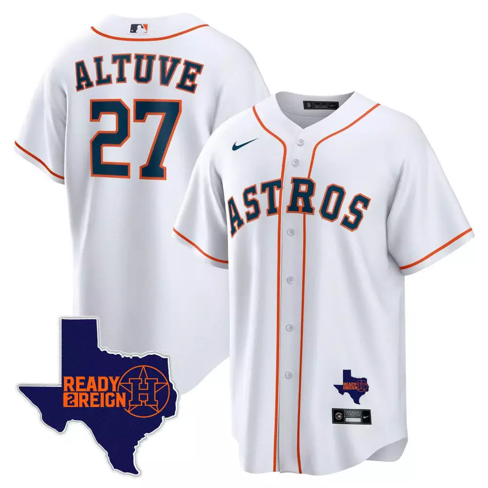 Jose Altuve 27 Astros Jersey White Ready 2 Reign Texas Men MLB Orange Navy Home Cool