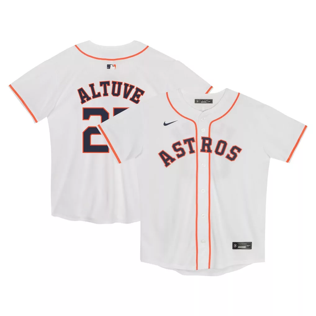 Jose Altuve 27 Astros Jersey White Men Orange Navy Home Game