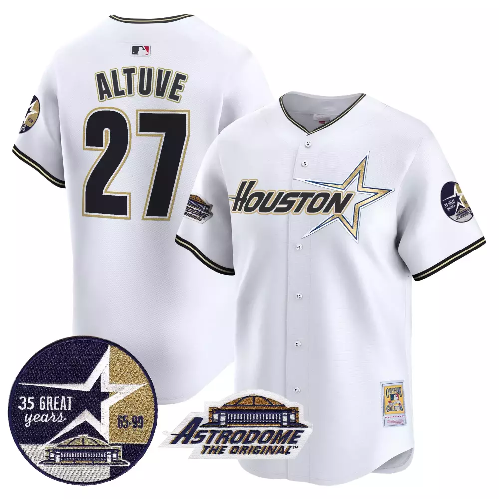 Jose Altuve 27 Houston Astros Jersey White Astrodome Original Men Gold Black Limited