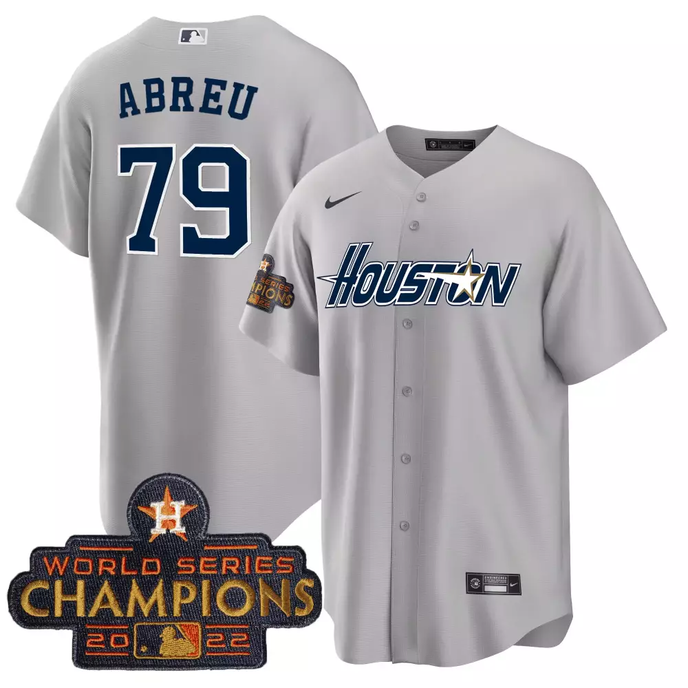 Jose Abreu 79 Houston Astros Jersey Gray 2022 World Series Champions Men Navy Blue
