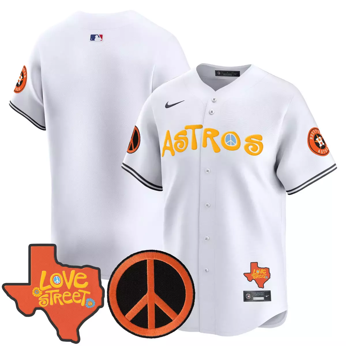 Love Street Houston Astros Jersey White Peace Sign Texas Orange Yellow Black Vapor