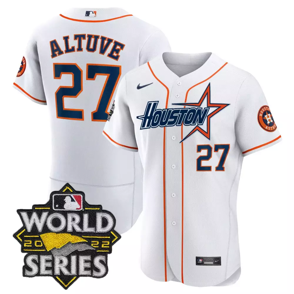Jose Altuve 27 Houston Astros Jersey White World Series 2022 Men Orange Navy All