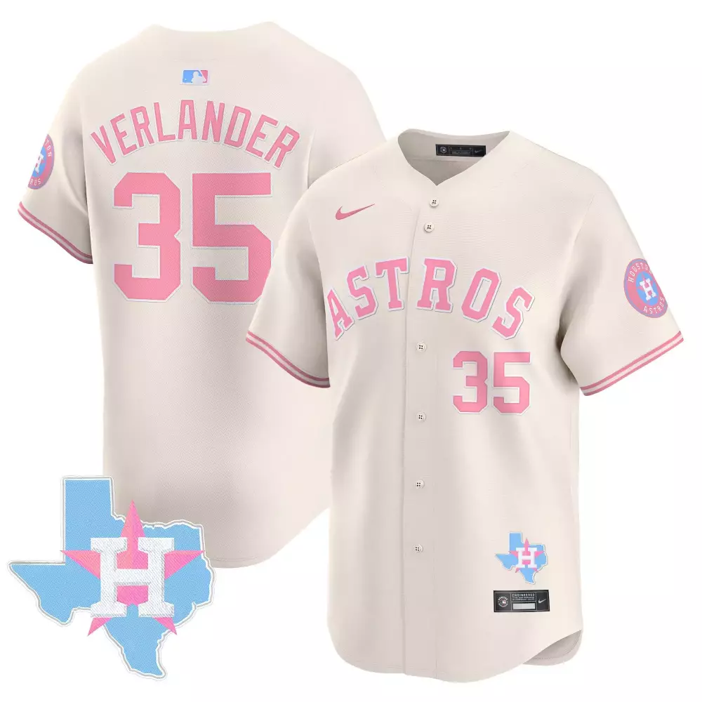 Justin Verlander 35 Astros Jersey Cream Houston Texas State Men Pink Light Blue Unisex