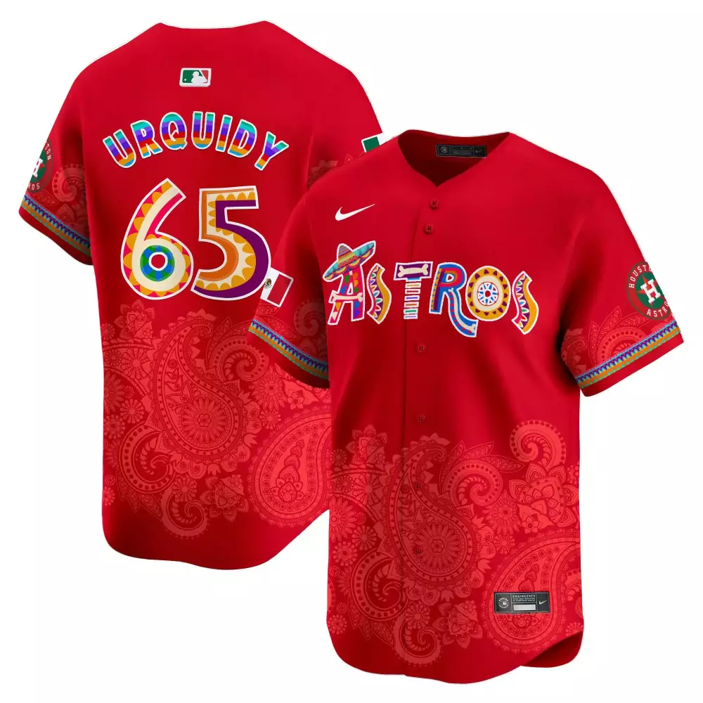 Jose Urquidy 65 Astros Jersey Red Cinco De Mayo Houston Men Custom Design Yellow