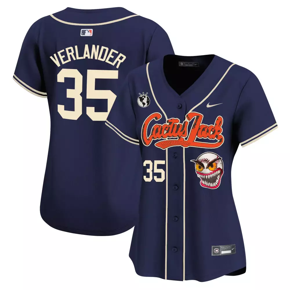 Justin Verlander 35 Jersey Navy Cactus Jack Houston Astros World Globe Graphic Baseball Monster Face 2023
