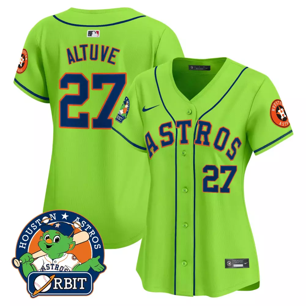 Jose Altuve 27 Houston Astros Jersey Lime Green Orbit Mascot Alternate Navy Blue