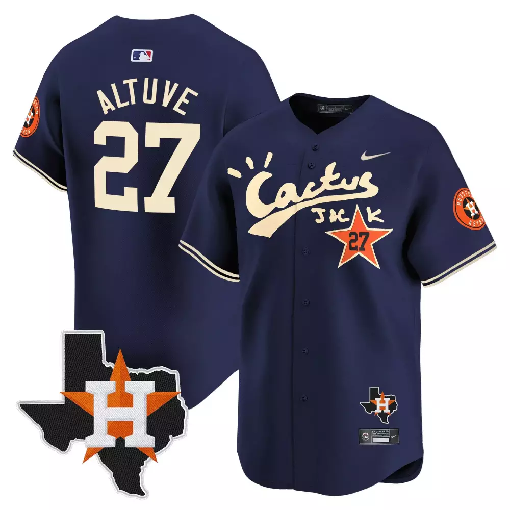 Jose Altuve 27 Houston Astros Jersey Navy Blue Cactus Jack Texas Men Orange White