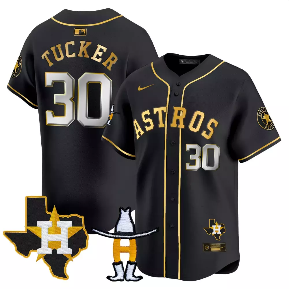 Kyle Tucker 30 Astros Jersey Black Houston City Connect Texas State Outline Orbit Mascot